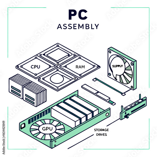 Isometric Illustration of PC Assembly Components