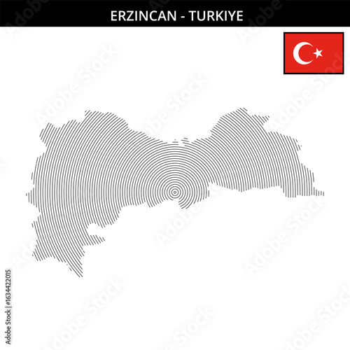 Erzincan map design featuring Turkey national flag