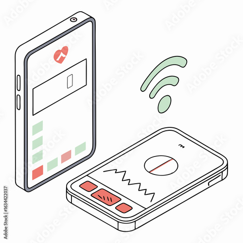 Isometric Illustration of Wireless Health Monitoring System with Smartphone App