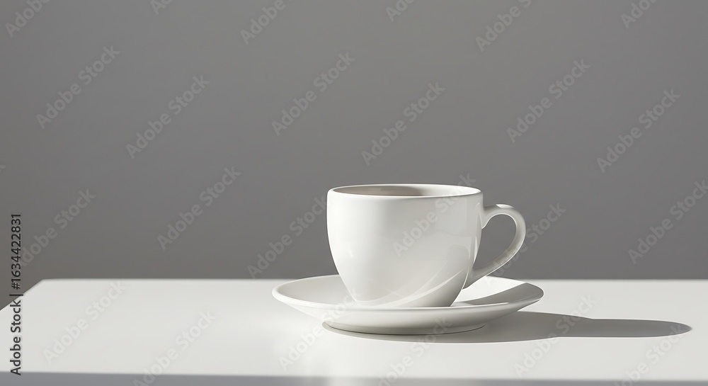 Obraz premium White Ceramic Cup and Saucer on a Minimalist Surface