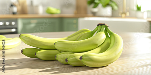 Wallpaper Mural Fresh Bananas on Wooden Table. AI-generated bunch of ripe yellow bananas on a light wooden kitchen table, smooth peel texture, soft morning light, cozy farm-to-table vibe Torontodigital.ca