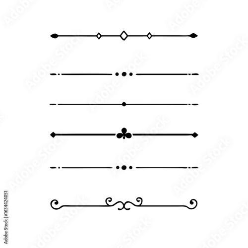 Hand drawn calligraphic dividers. Swirl victorian borders. Vector isolated royal decor separators. Classic wedding invitation calligraphic lines.	