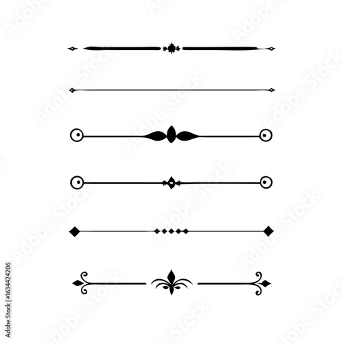 Hand drawn calligraphic dividers. Swirl victorian borders. Vector isolated royal decor separators. Classic wedding invitation calligraphic lines.	