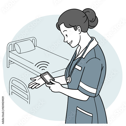 Nurse Using Mobile Device to Monitor Patient in Hospital