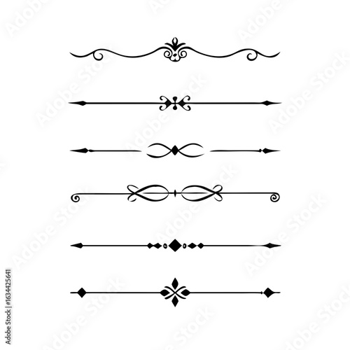 text dividers doodle set. Wedding decorative elements. Divider ornament, borders, floral, vintage line separators. Hand drawn vector illustration isolated on white background. Set page dividers.	
