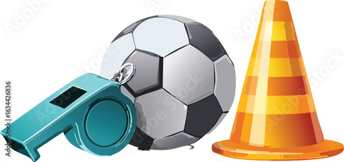 Physical Education Gear with Whistle, Cones, and Ball