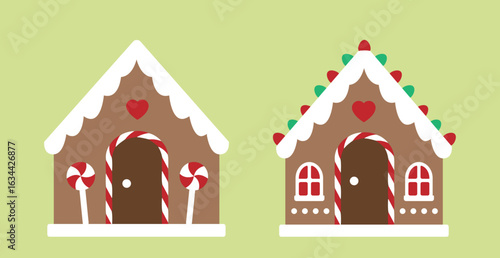 Set Of Colorful Gingerbread House Flat Stock Vector Illustration.
Cute Christmas Cookie House Clipart. 
Good for greeting card, poster, banner, leaflet.