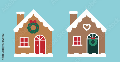 Set Of Colorful Gingerbread House Flat Stock Vector Illustration.
Cute Christmas Cookie House Clipart. 
Good for greeting card, poster, banner, leaflet.