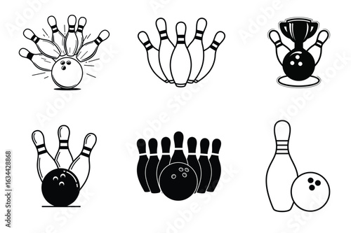 Bowling Ball and Pins Icon Set