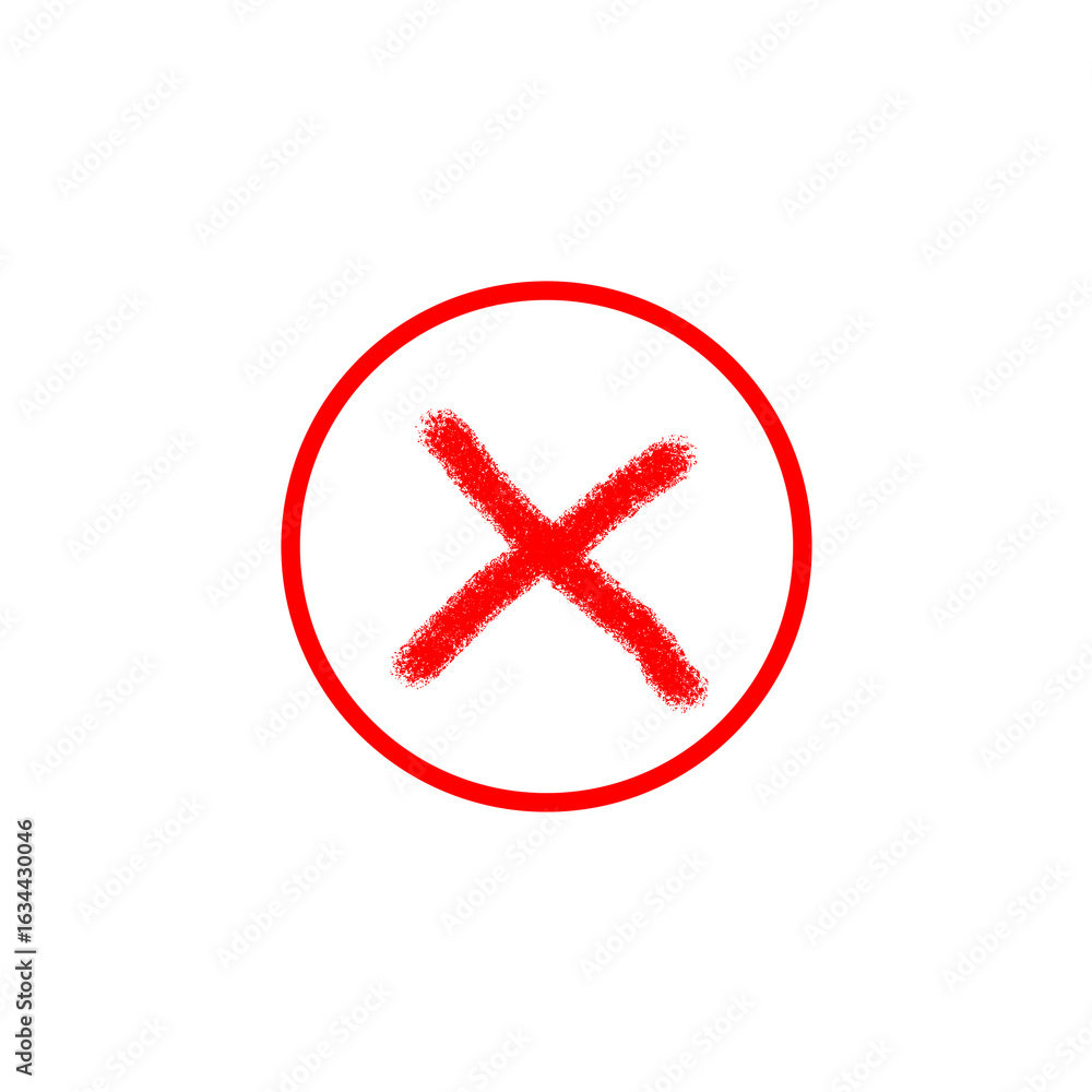 Obraz premium Red cross icon inside a circle, symbolizing error, incorrect choice, or rejection, ideal for educational, business, or instructional use on a white background.