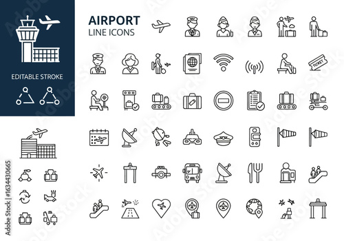 Beach and summer vacation line icon set. A comprehensive collection of symbols for travel, seaside holidays, and tropical life.