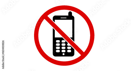 Red prohibition sign with a mobile phone symbol isolated on transparent background