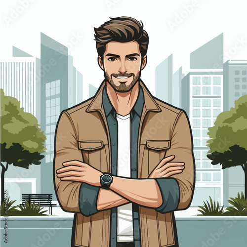 handsome boy businessman in front of building