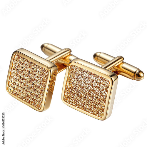 A set of golden cufflinks isolated on transparent background