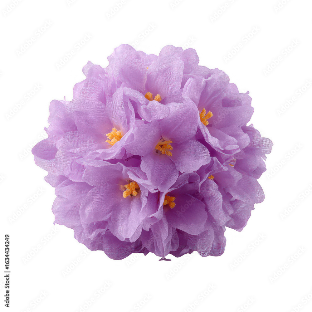 Obraz premium A vibrant bouquet of purple flowers showcasing delicate petals and yellow stamens, perfect for enhancing any design or floral arrangement.