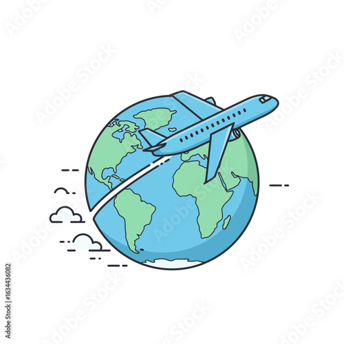 Airplane Flying Around the Globe