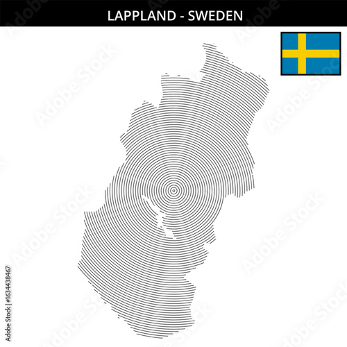 the map of Lapland Sweden with country flag representation