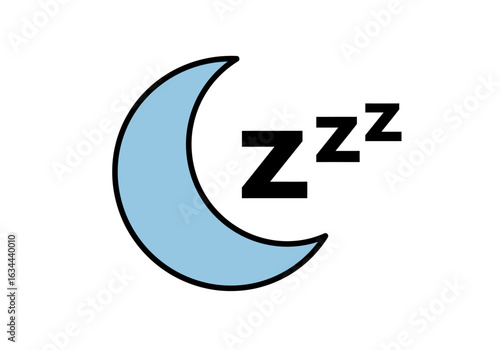 Light Blue Crescent Moon with Zzz Letters for Sleep Icon.
