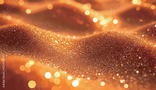 A sandy beach with a lot of glitter on it. The glitter is gold and it looks like it's shining in the sun