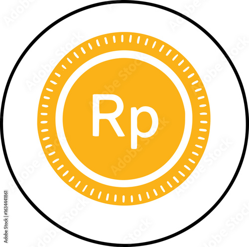 A flat vector image of a gold Rupiah coin icon, representing Indonesian currency and finance.