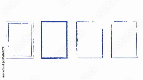 Four blue outlined squares with distressed edges arranged in a horizontal row on a white background