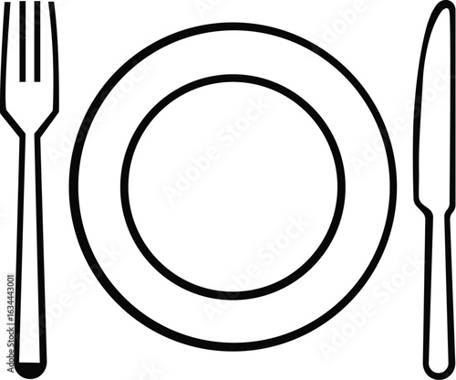 Dinner Plate With Fork & Knife icon, dinner set vector,  fork and knife silhouettes, plate symbols, geometric food service logos, Vector Illustration !
