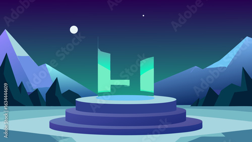 aurora lights icy valley winter podium