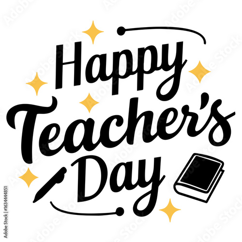 Happy teacher's day celebration with a book, pen and stars for a special occasion greeting card design
