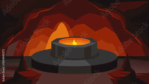 lava cave obsidian podium glowing light scene