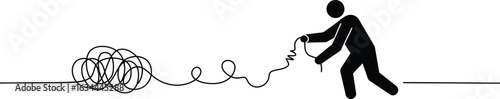 Vector Illustration of a Person Untangling Cords in a Minimalist Environment