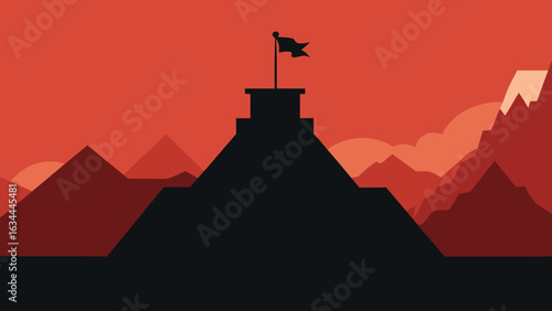 silhouette mountain background with heroic podium