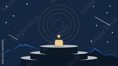 star trail circle around podium on high cliff at night