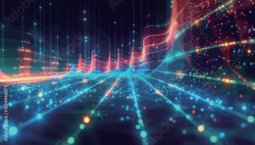 The image is a blurred view of a city street with a car in the middle. The street is filled with bright lights and the car is moving quickly, creating a sense of motion and energy