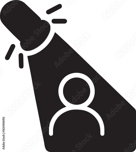 Silhouette of casting icon showing person under spotlight, symbolizing audition, talent, and film selection.