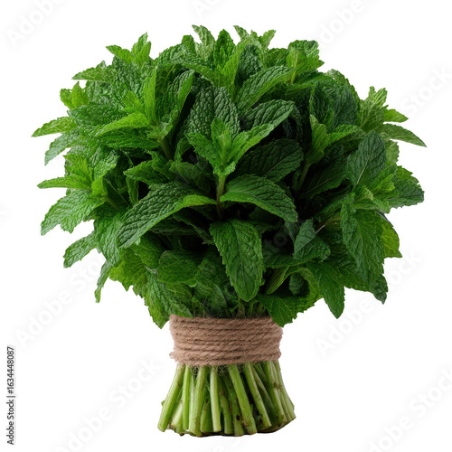 Fresh mint leaves bundled together, ideal for culinary use or garnishing dishes, vibrant green color and aromatic scent, perfect for enhancing flavors.
