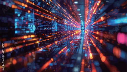 A computer screen with a bunch of numbers and a blue and orange background. The numbers are in a spiral pattern and the background is a mix of blue and orange. Concept of complexity and depth
