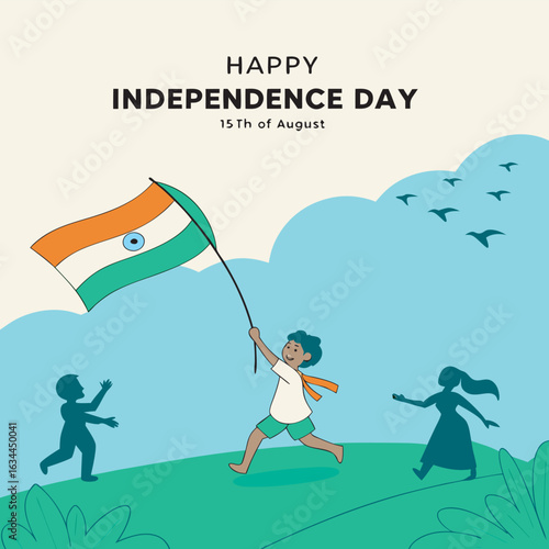 Many Kids Enjoying India's Happy Independence Day.eps