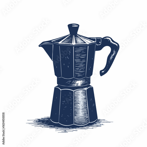 Classic coffee maker displayed in vintage design with detailed features and sturdy handle. Coffee maker is an essential tool for brewing strong espresso at home.