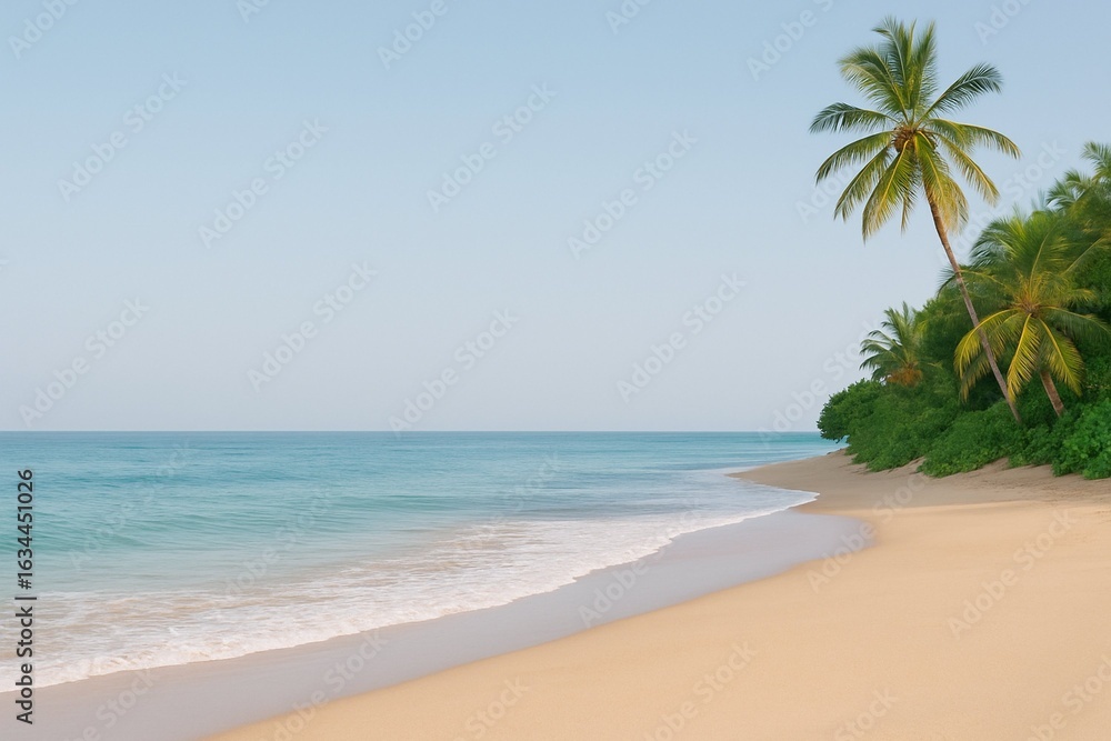 Obraz premium Tropical beach with palm trees and clear ocean