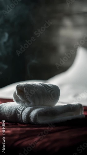 Cozy spa retreat with incense and folded robe