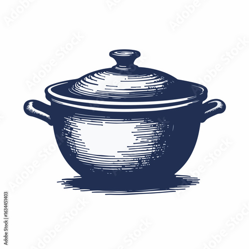 Classic cooking pot illustration with lid designed for culinary enthusiasts. This cooking pot features elegant details and stands out in kitchen decor,