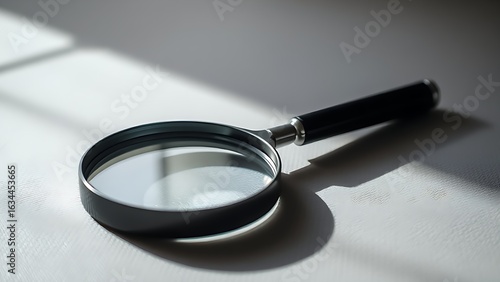 Magnifying glass on a textured surface, highlighting curiosity and attention to detail.