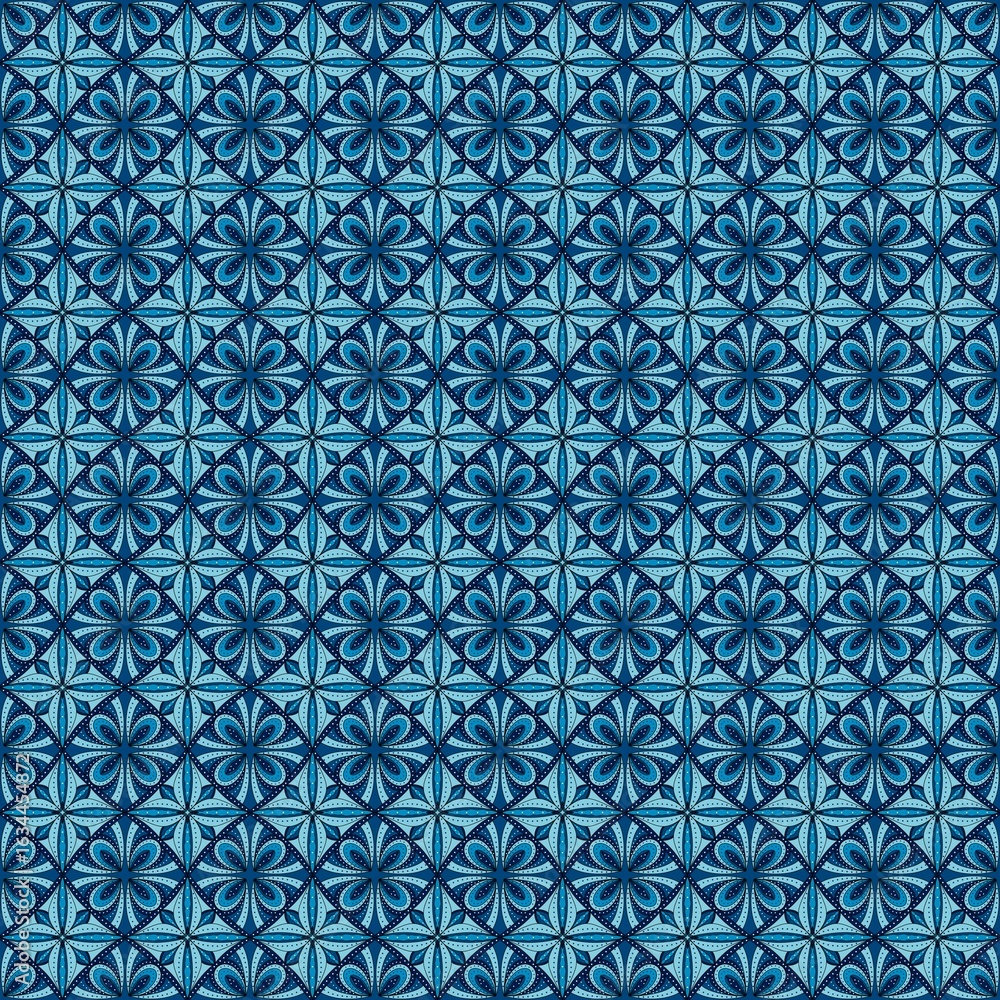 Fototapeta premium Seamless Textile Print – Traditional Batik-Inspired Blue Floral Pattern