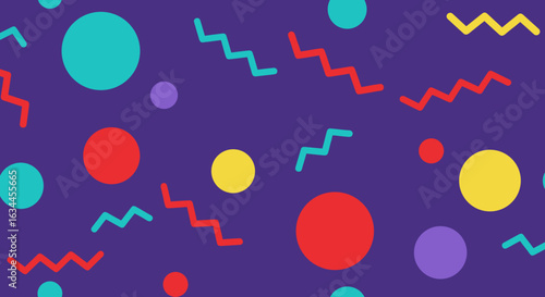 Abstract colorful pattern with geometric shapes on purple background  