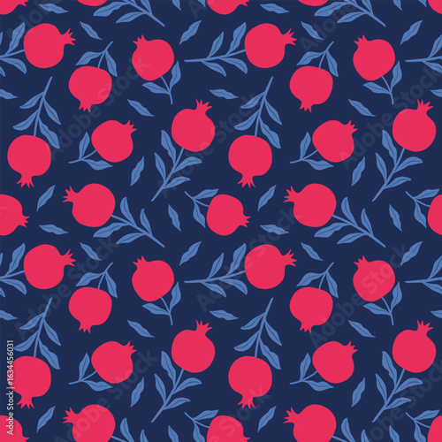 Seamless pomegranate pattern. Jewish New Year card design. Rosh Hashanah symbol pomegranate. Happy New Year. Vector illustration