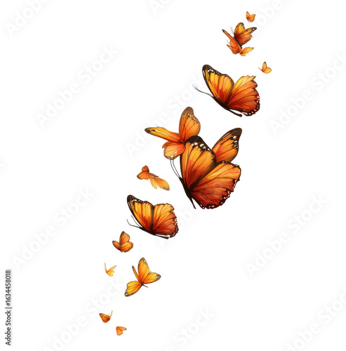 Orange butterflies in flight, vertical arrangement