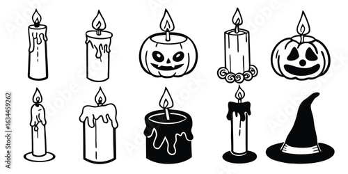 Illustration of various candles and halloween elements isolated on white background