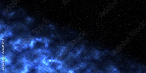 Mysterious dark blue nebula with glowing stars scattered across a deep cosmic background. Soft gradients and stardust create a dreamy, galactic atmosphere perfect for space-themed designs.
