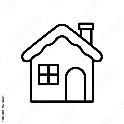 Outlined winter house icon with snow roof – festive cozy home illustration