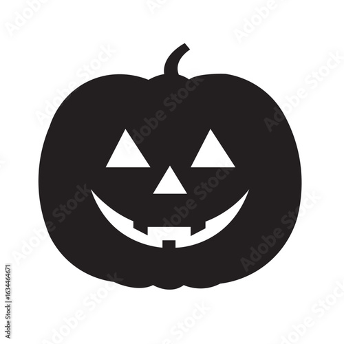 Pumpkin face jack o lantern scary Halloween vegetable silhouette with triangle eyes and smile icon vector illustration for spooky celebration design.
